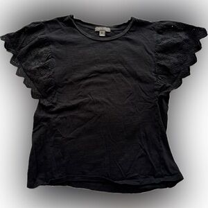 Primark Black Eyelet Flutter Sleeve Tee